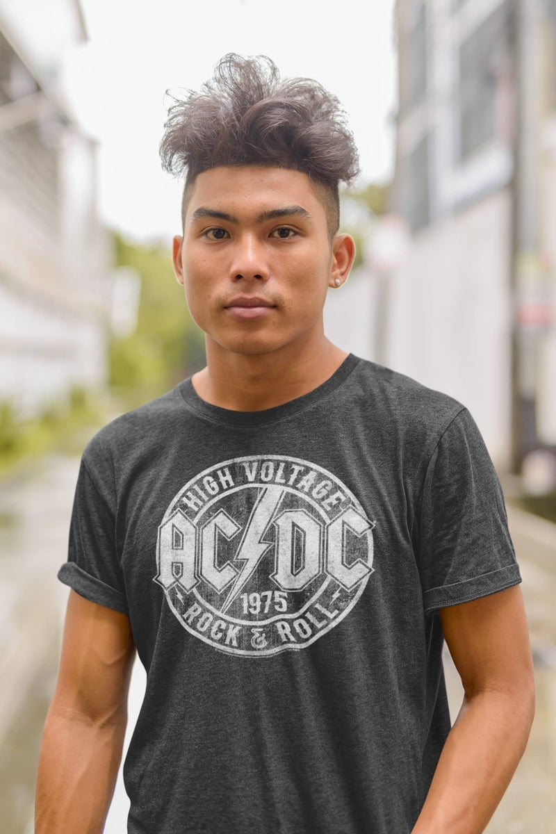 American Classics تي شيرت قصير الأكمام للرجال من ACDC هاي فولتاج 1975 روك آند رول بأسلوب عتيق تي شيرتات جرافيك روك كلاسيكية باللون الأسود الرمادي - Image 3